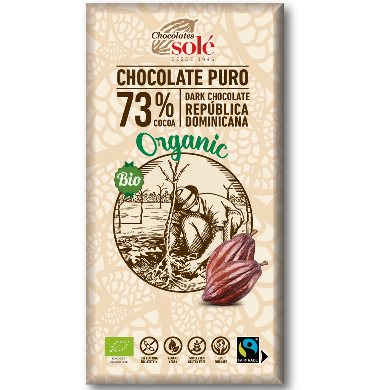 Foto de CHOCOLATE NEGRO 73% CACAO BIO 100 GR SOLE