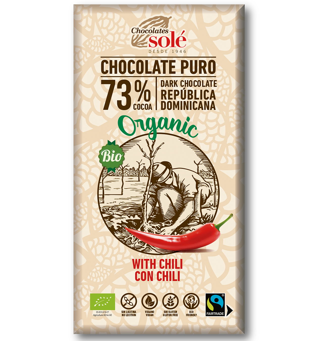 Foto de CHOCOLATE NEGRO 73% CACAO CON CHILI BIO 100 GR SOLE