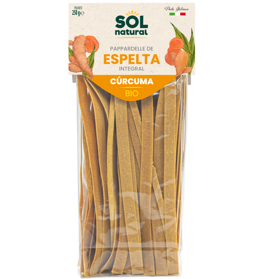 Foto de PAPPARDELLE DE ESPELTA INTEGRAL Y CURCUMA BIO 250 GR SOL NATURAL