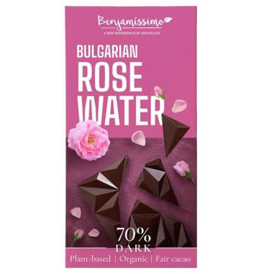 Foto de CHOCOLATE VEGANO NEGRO 70% CON AGUA DE ROSAS DE BULGARIA BIO 60 GR BENJAMISSIMO