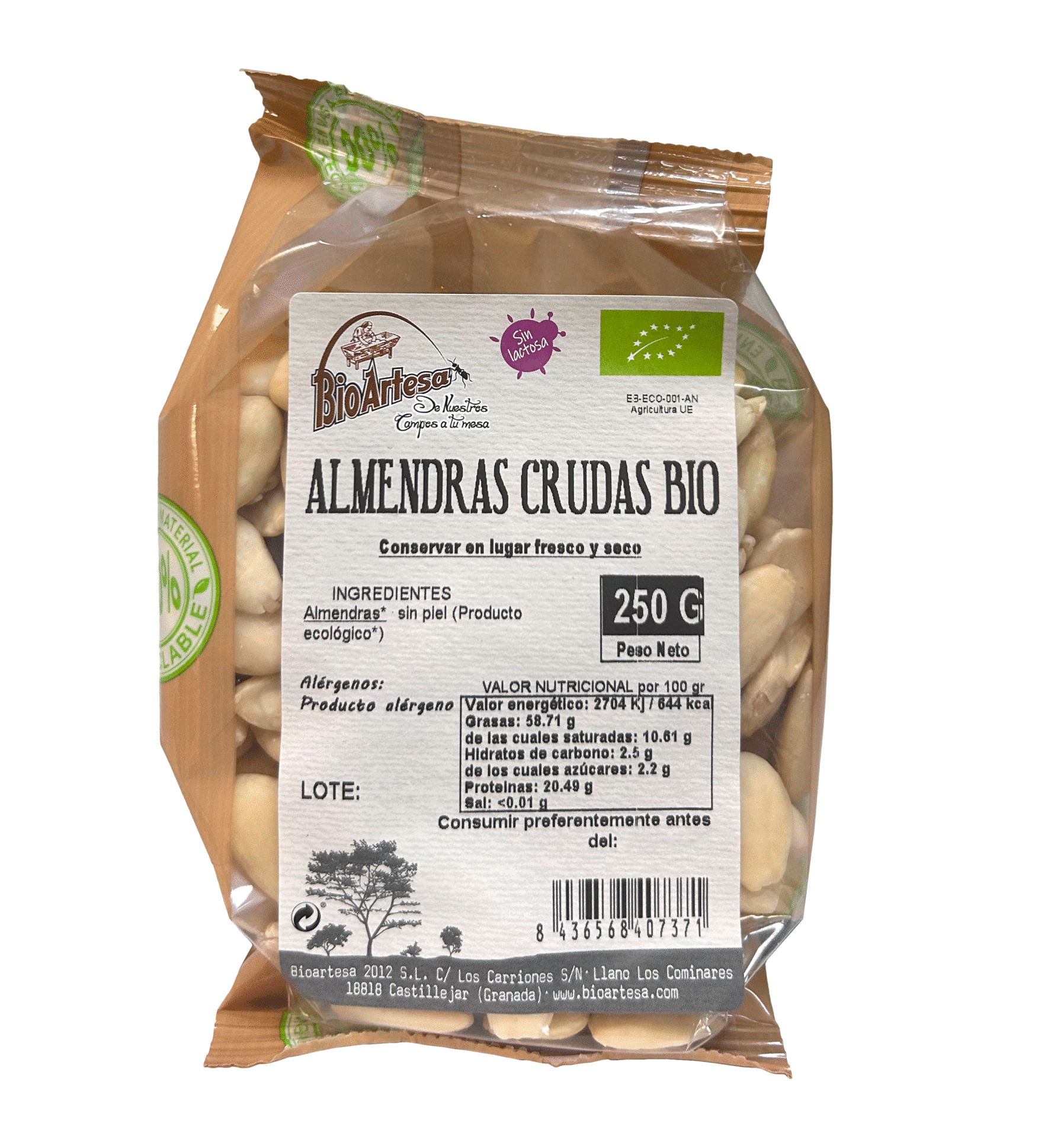Foto de ALMENDRA SIN PIEL CRUDA BIO 250 GR BIOARTESA