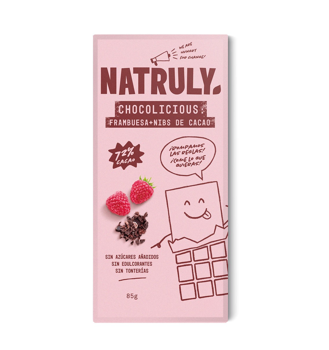 Foto de TABLETA DE CACAO CON FRAMBUESA Y NIBS DE CACAO BIO 85 GR NATRULY
