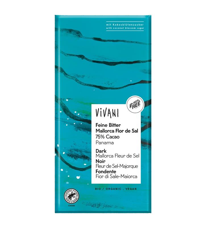 Foto de CHOCOLATE NEGRO PANAMA 75 % CON FLOR DE SAL DE MALLORCA BIO 80 GR VIVANI