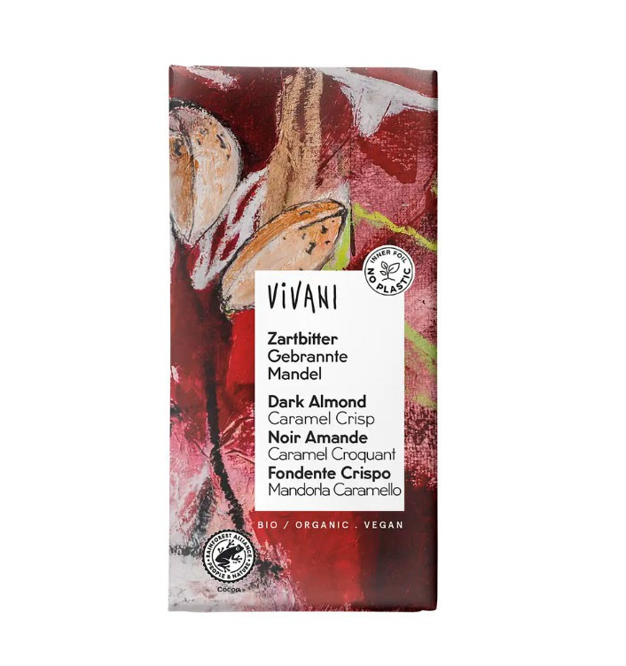 Foto de CHOCOLATE NEGRO CON ALMENDRA GARRAPIÑADA BIO 80 GR VIVANI