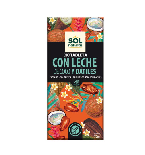 Foto de CHOCOLATE VEGANO CON LECHE DE COCO Y DATILES BIO 70 GR SOL NATURAL