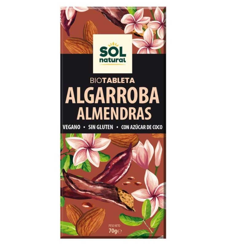 Foto de CHOCOLATE DE ALGARROBA Y ALMENDRAS BIO 70 GR SOL NATURAL