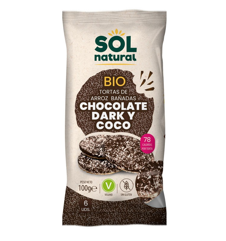 Foto de TORTITAS DE ARROZ CON CHOCOLATE NEGRO Y COCO BIO 100GR SOL NATURAL