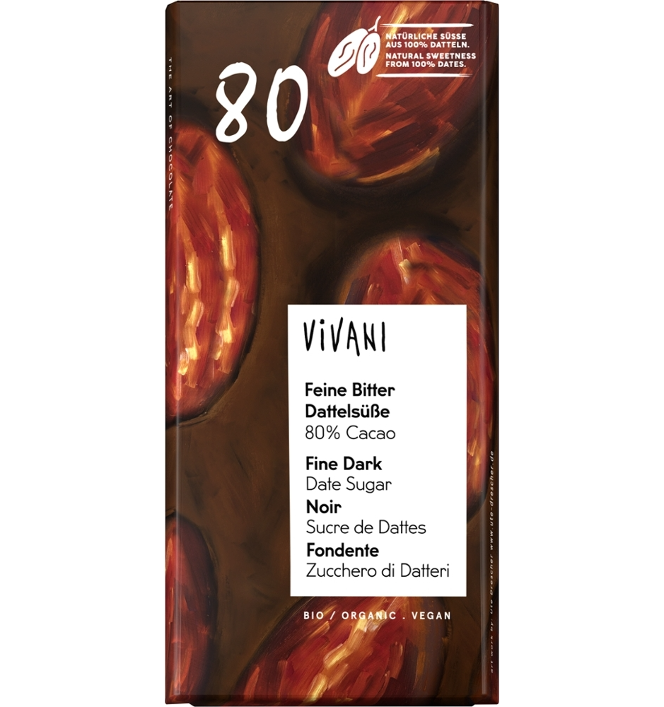 Foto de CHOCOLATE NEGRO 80% ENDULZADO CON DATIL BIO 80GR VIVANI 